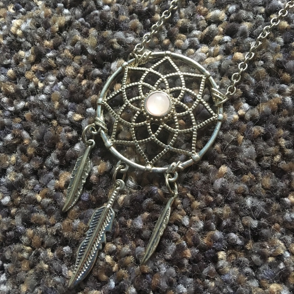 Two Tier Silver Dreamcatcher & Crystal Necklace - Picture 3 of 10